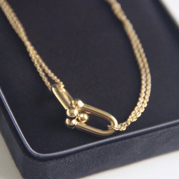 Tiffany 18k Gold Double Link Pendant Necklace - Picture 1 of 6